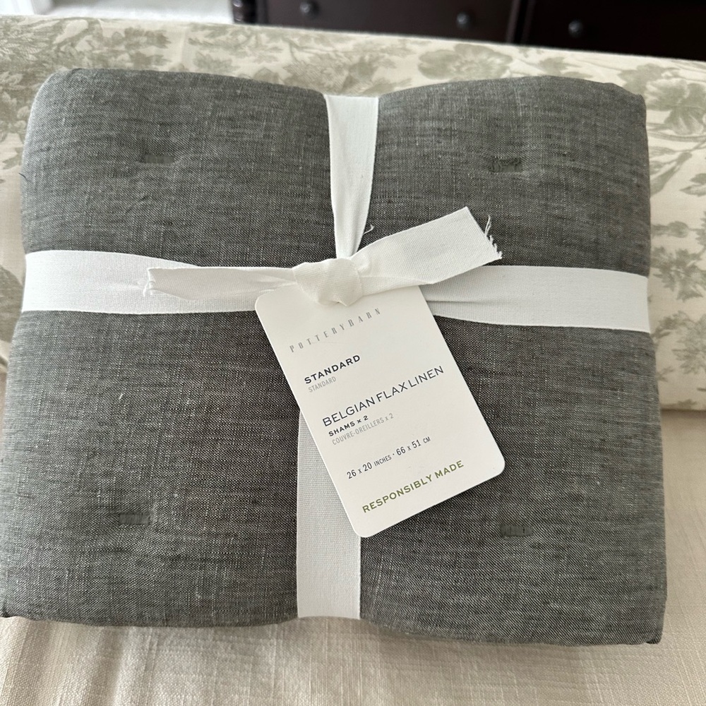 Pottery Barn Belgian Flax Linen Pillow shams. Set of two standard size.